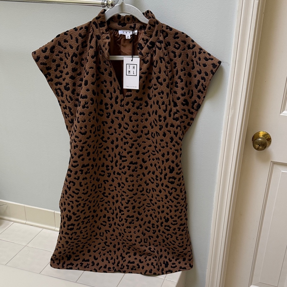 THML Leopard Print Mini Dress in Brown and Black